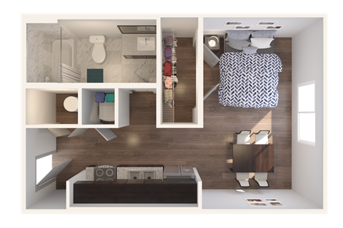 Floor plan for studio, 1 bath, 476 sqft